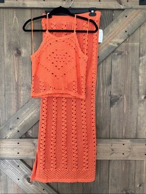 NWT Olive + Oak Crochet Two-Piece Dress Set - Bright Orange, Size Medium